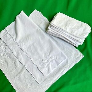 Elegant White Embroidered Linens 11 pcs
